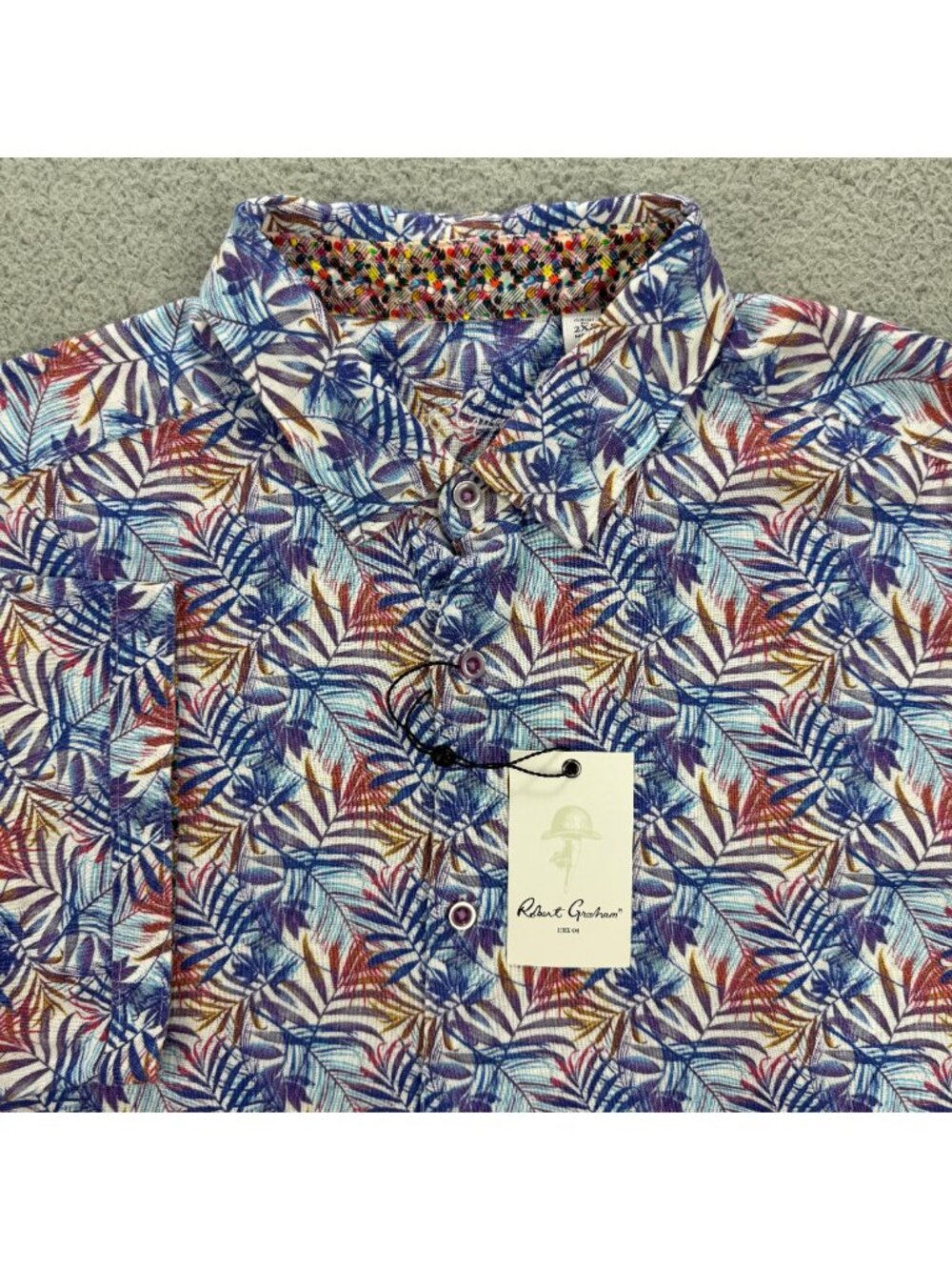 Robert Graham Shirt Mens XXL Blue Teigen Tropical Linen Short Sleeve Button Up